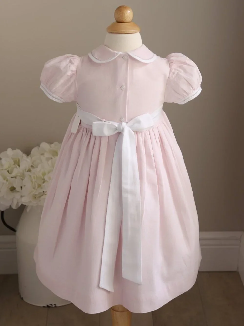 Pink Cotton Linen Heirloom Dress Hand Embroidery Pearls Tucks 2T Rare Find Like